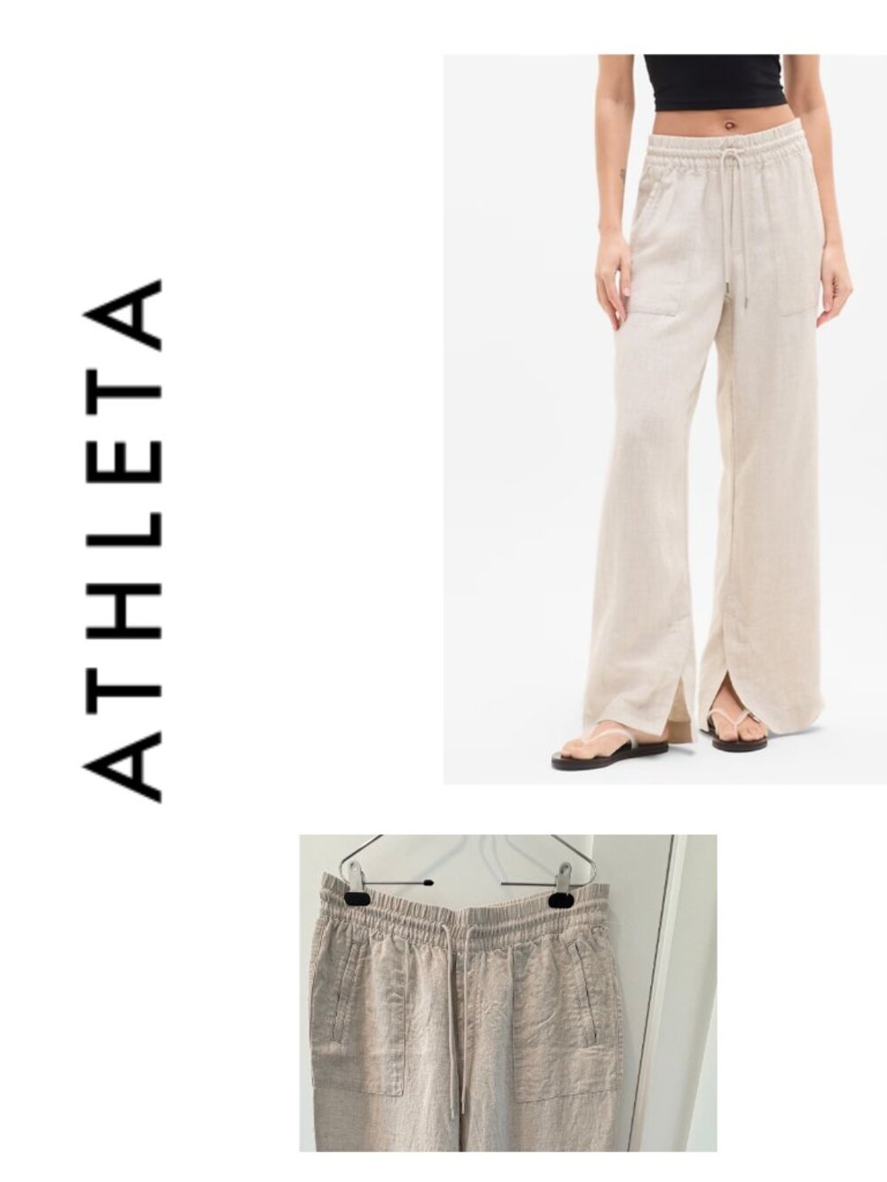 NWOT Retreat Linen High Rise Wide Leg Pant - L Undyed Natural